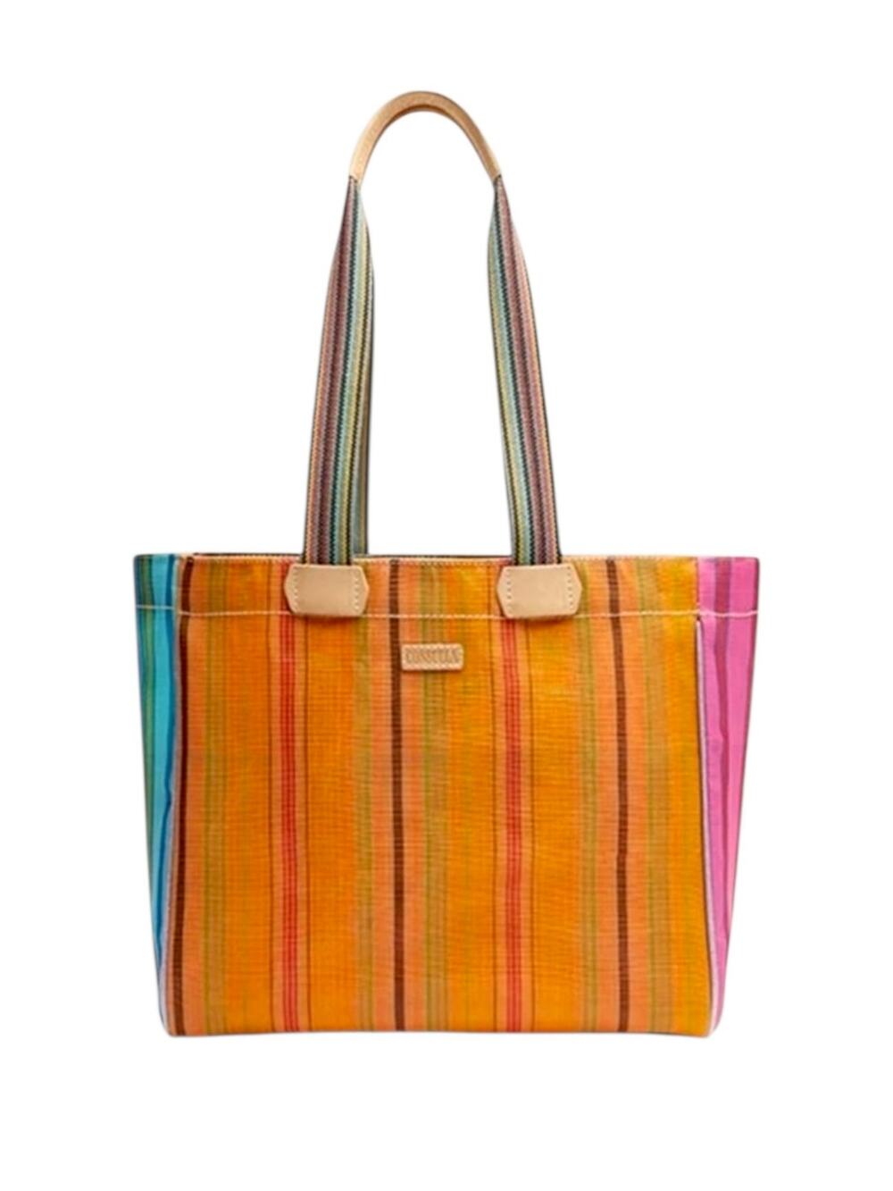 Consuela Checked Out‎ Orange Blue Multi Quatro Large Carry All Tote Bag